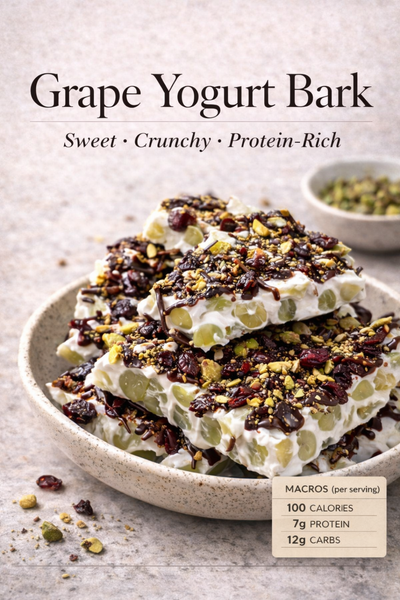 Grape yogurt bark topped with cranberries and pistachios - high protein snack recipe by LockInWithMili
